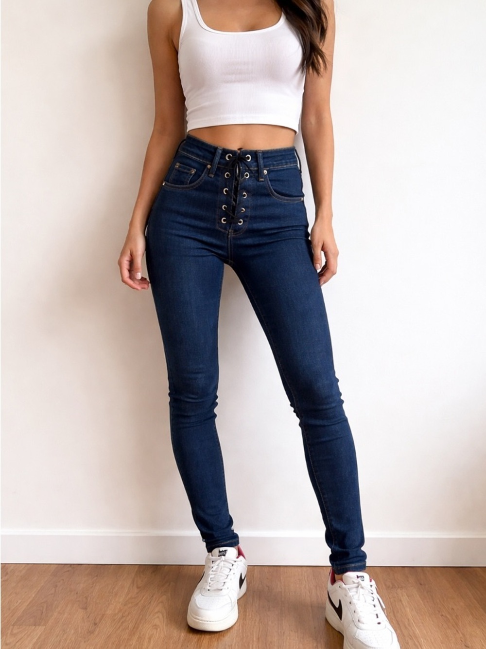 Like New Y2K Lace-Up Rag & Bone Dark Wash Blue High-Rise  Skinny Jeans